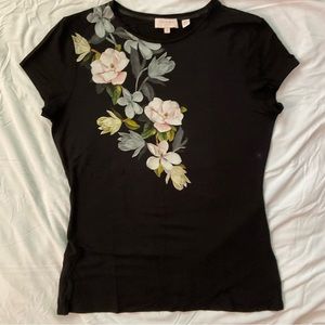 Ted Baker T-shirt, black with a spray of pink flowers